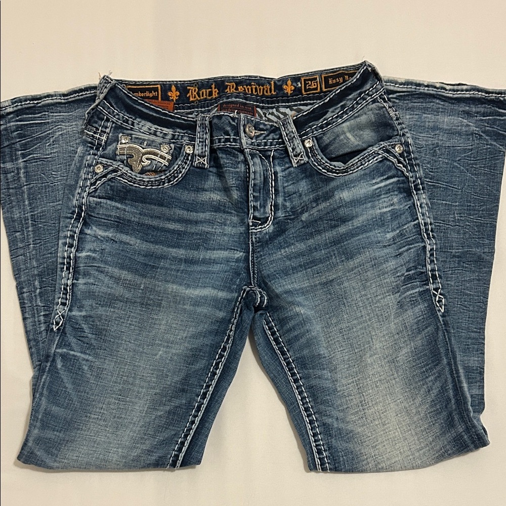 Rock Revival Women's Distressed Blue Boot Cut Jeans